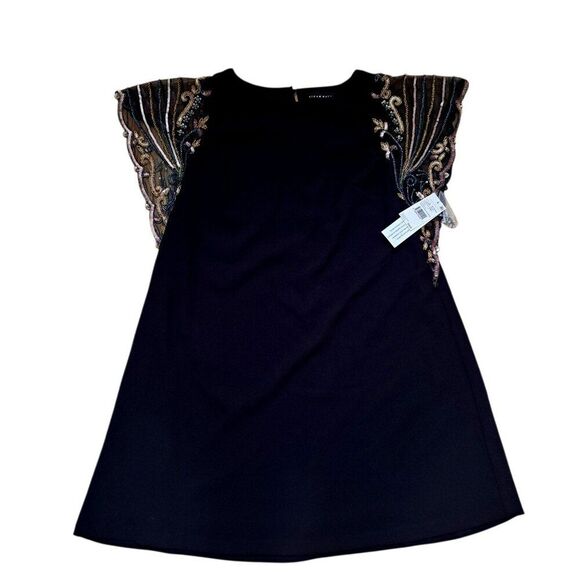 Aidan Mattox Trapeze Cocktail Dress Women's Black Embellished Party Sz 8 - Picture 1 of 9